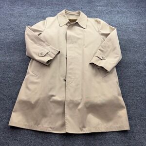 London Fog Trench Coat Vintage Tan Faux Fur Lined‎ Overcoat 40 Short Mens Beige